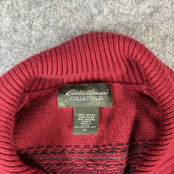 Eddie Bauer Sweater Womens Medium Fair Isle Red Button Up Cardigan Angora Rabbit - Picture 4 of 8